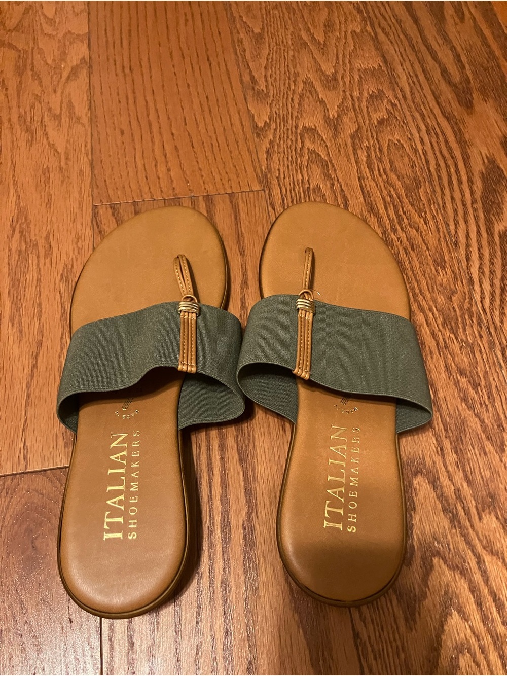 Italian Shoemakers Olive Green and Tan Slide Sandals